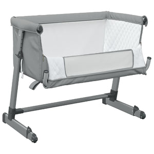 vidaXL Baby Cot with Mattress Light Grey Linen Fabric