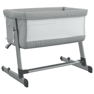 vidaXL Baby Cot with Mattress Light Grey Linen Fabric