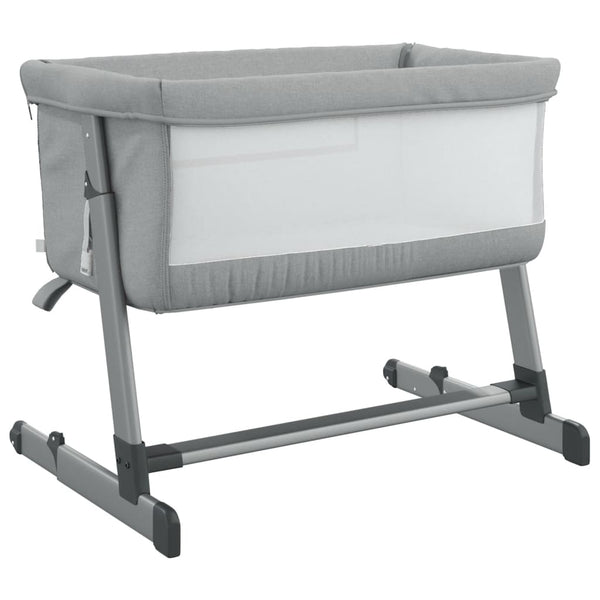 vidaXL Baby Cot with Mattress Light Grey Linen Fabric
