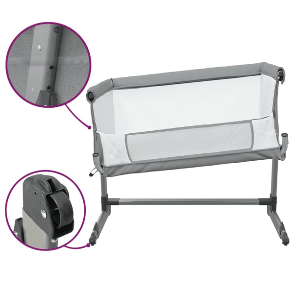 vidaXL Baby Cot with Mattress Light Grey Linen Fabric