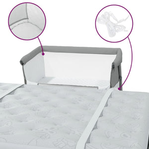 vidaXL Baby Cot with Mattress Light Grey Linen Fabric