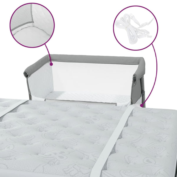 vidaXL Baby Cot with Mattress Light Grey Linen Fabric