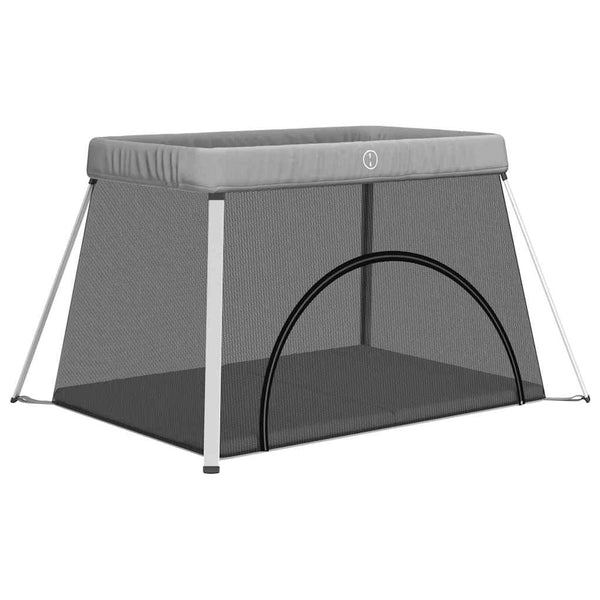 vidaXL Playpen with Mattress Light Grey Linen Fabric