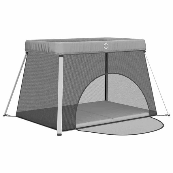 vidaXL Playpen with Mattress Light Grey Linen Fabric