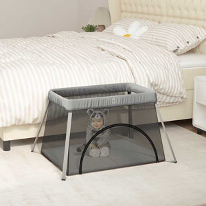 vidaXL Playpen with Mattress Light Grey Linen Fabric