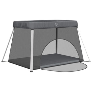 vidaXL Baby Playpen with Mattress Dark Grey Linen Fabric
