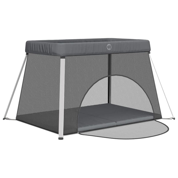 vidaXL Baby Playpen with Mattress Dark Grey Linen Fabric