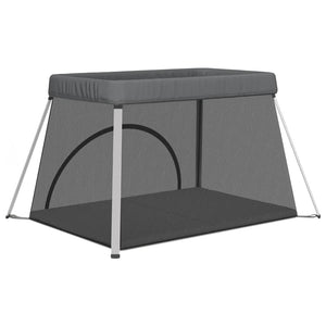 vidaXL Baby Playpen with Mattress Dark Grey Linen Fabric