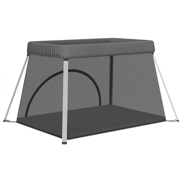 vidaXL Baby Playpen with Mattress Dark Grey Linen Fabric