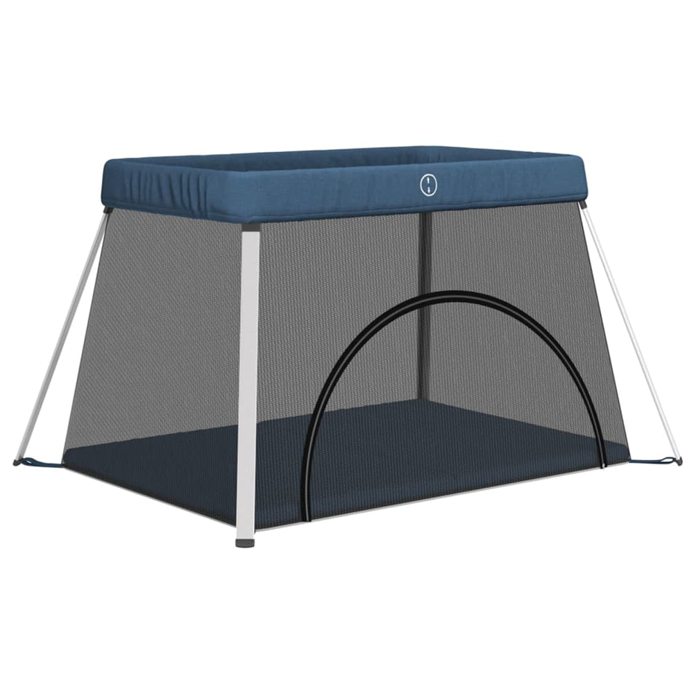 vidaXL Baby Playpen with Mattress Navy Blue Linen Fabric