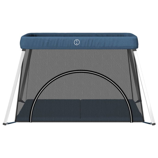 vidaXL Baby Playpen with Mattress Navy Blue Linen Fabric
