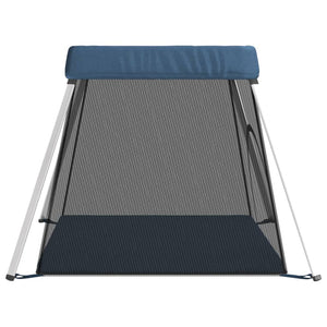 vidaXL Baby Playpen with Mattress Navy Blue Linen Fabric