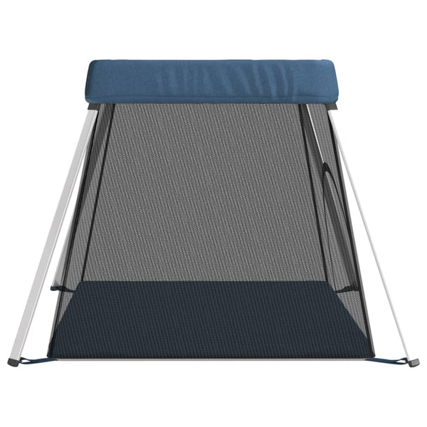 vidaXL Baby Playpen with Mattress Navy Blue Linen Fabric
