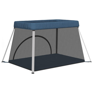vidaXL Baby Playpen with Mattress Navy Blue Linen Fabric