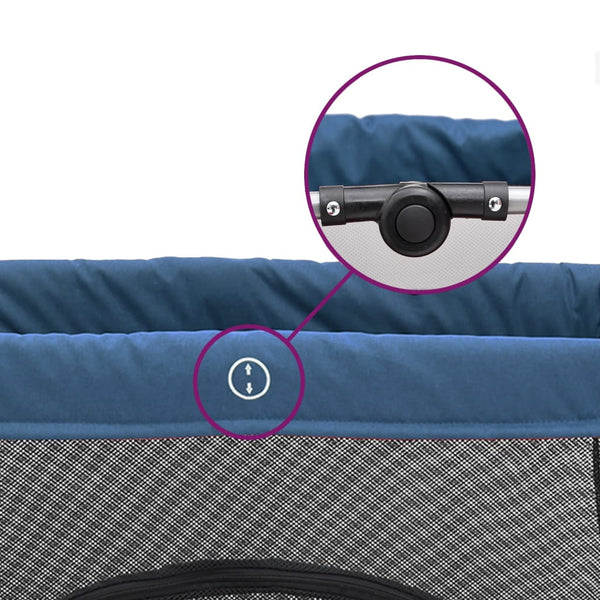vidaXL Baby Playpen with Mattress Navy Blue Linen Fabric