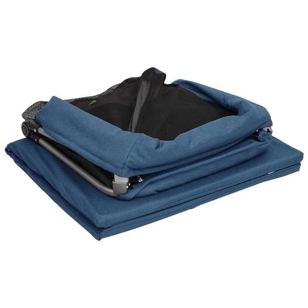 vidaXL Baby Playpen with Mattress Navy Blue Linen Fabric