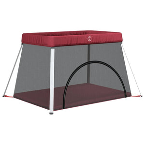 vidaXL Baby Playpen with Mattress Red Linen Fabric