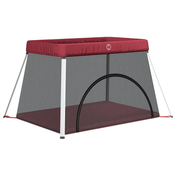 vidaXL Baby Playpen with Mattress Red Linen Fabric