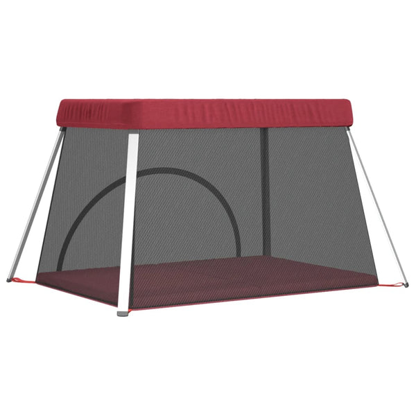 vidaXL Baby Playpen with Mattress Red Linen Fabric