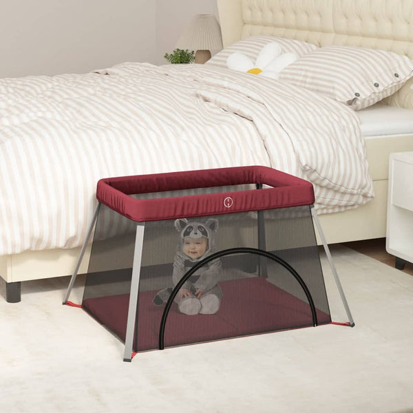 vidaXL Baby Playpen with Mattress Red Linen Fabric