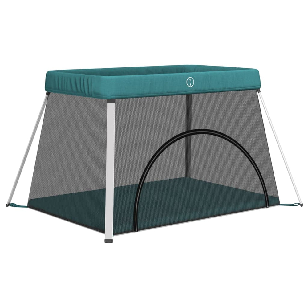 vidaXL Baby Playpen with Mattress Green Linen Fabric