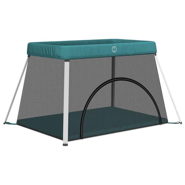 vidaXL Baby Playpen with Mattress Green Linen Fabric