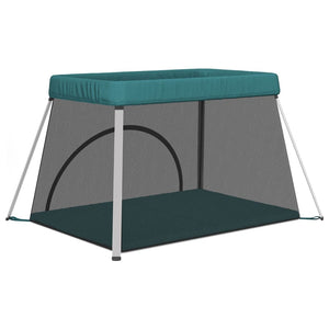 vidaXL Baby Playpen with Mattress Green Linen Fabric