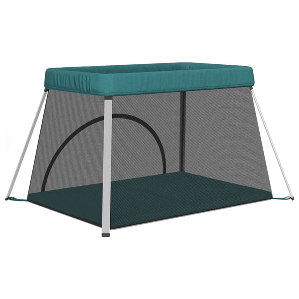 vidaXL Baby Playpen with Mattress Green Linen Fabric