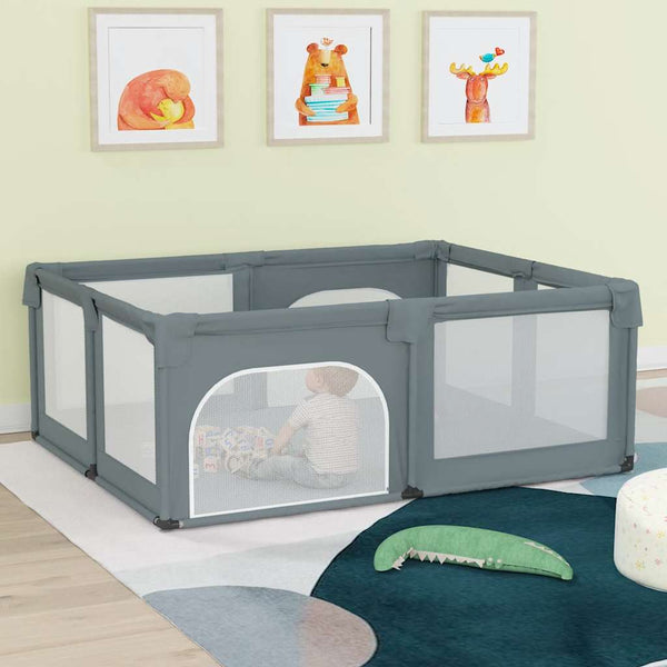 vidaXL Playpen with 2 Doors Light Grey Oxford Fabric