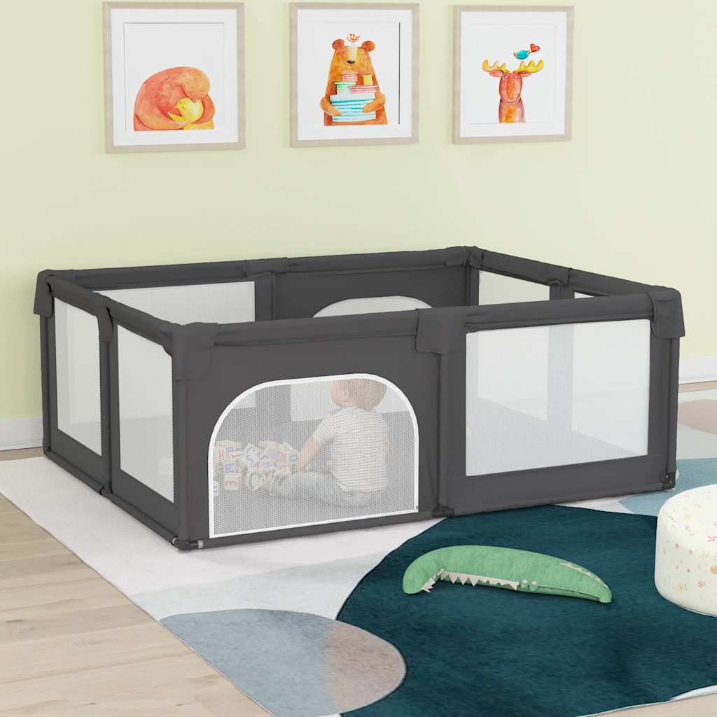 vidaXL Playpen with 2 Doors Dark Gray Oxford Fabric