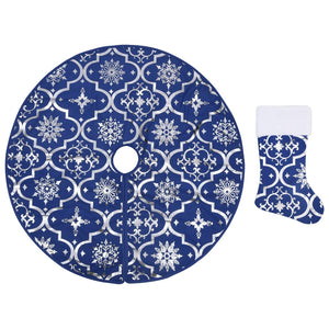 Blaue Weihnachtsbaumdecke mit Socke 90cm