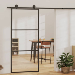 vidaXL Sliding Door Tempered Glass and Aluminum 90x205 cm Black