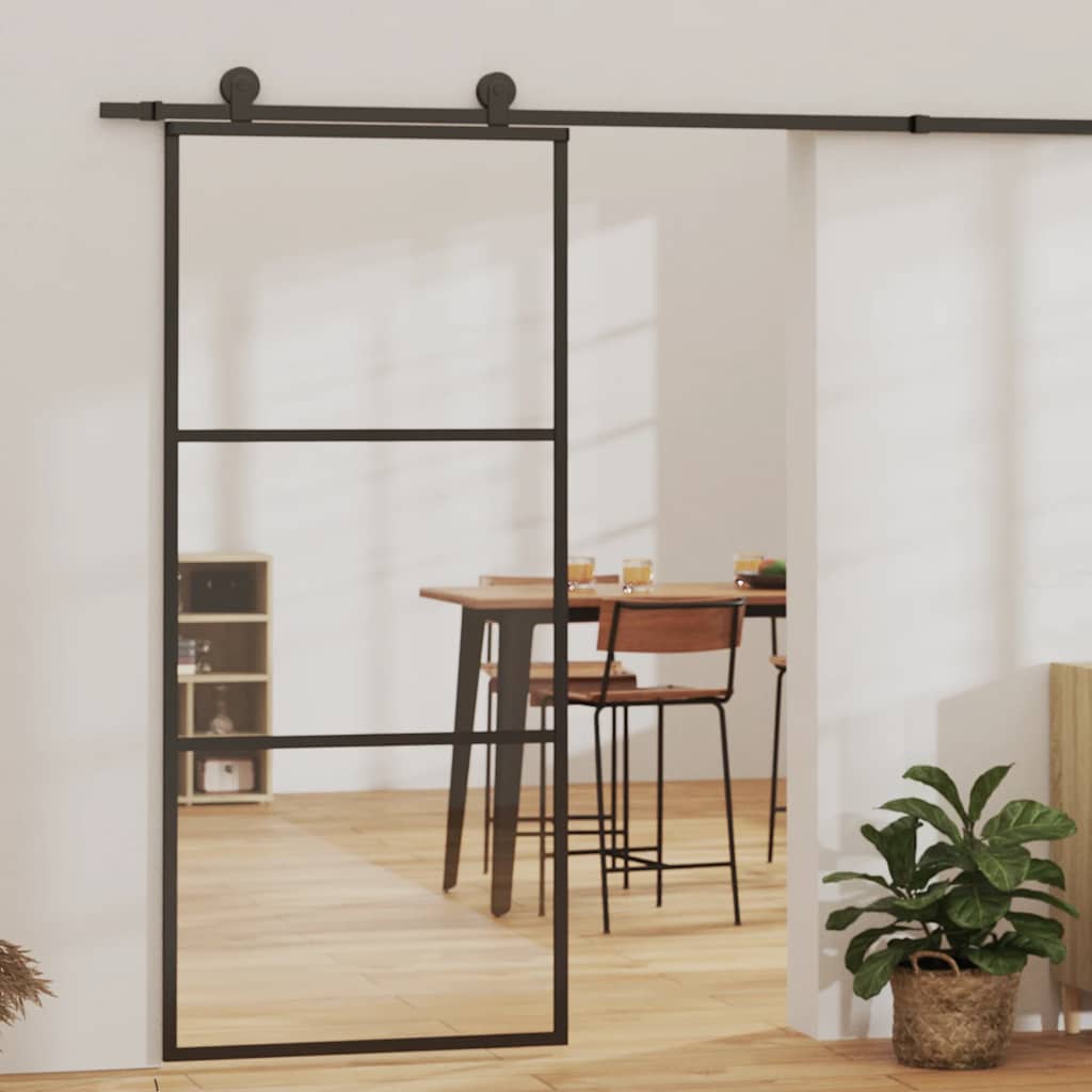 vidaXL Sliding Door Tempered Glass and Aluminum 90x205 cm Black