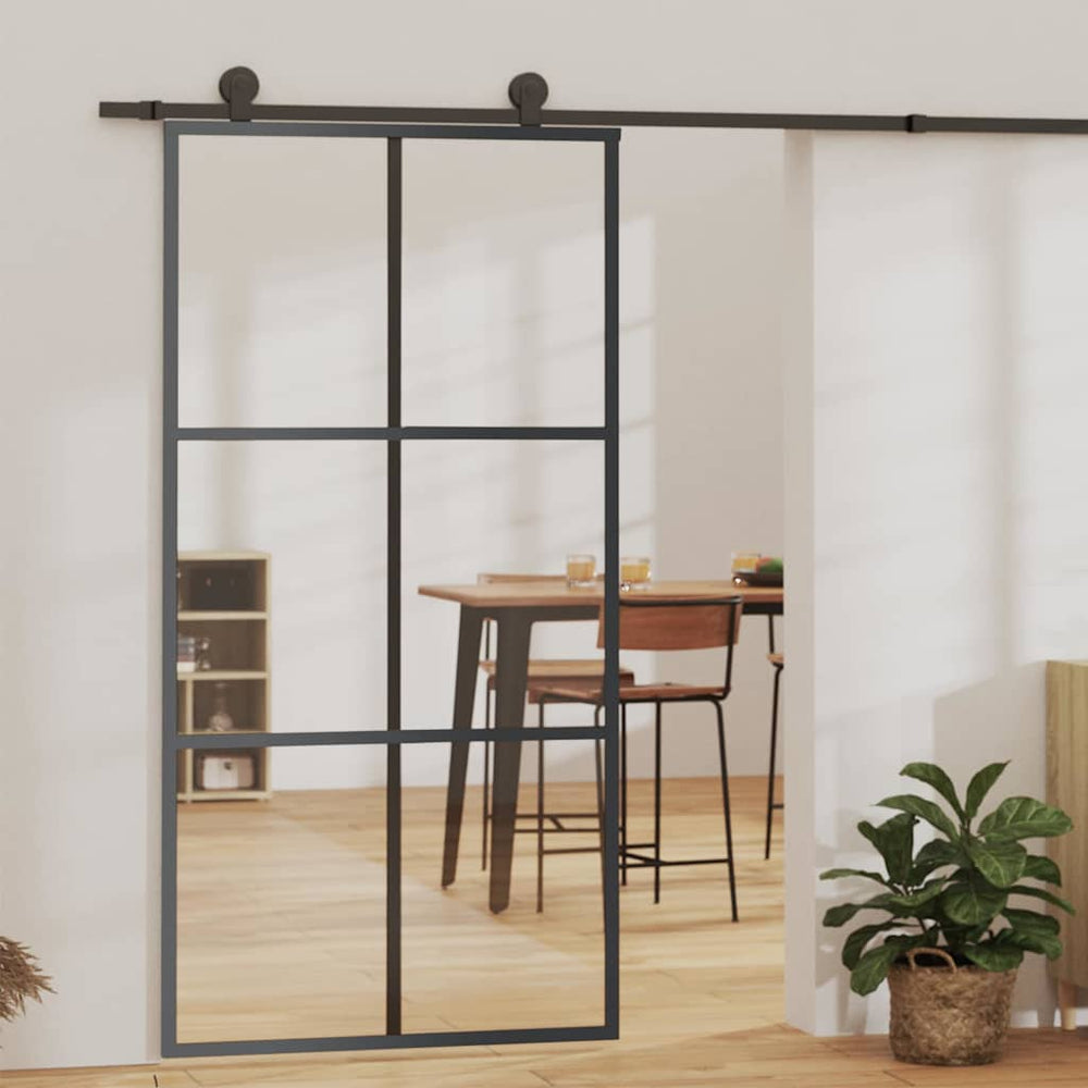 vidaXL Sliding Door Tempered Glass and Aluminum 102x205 cm Black