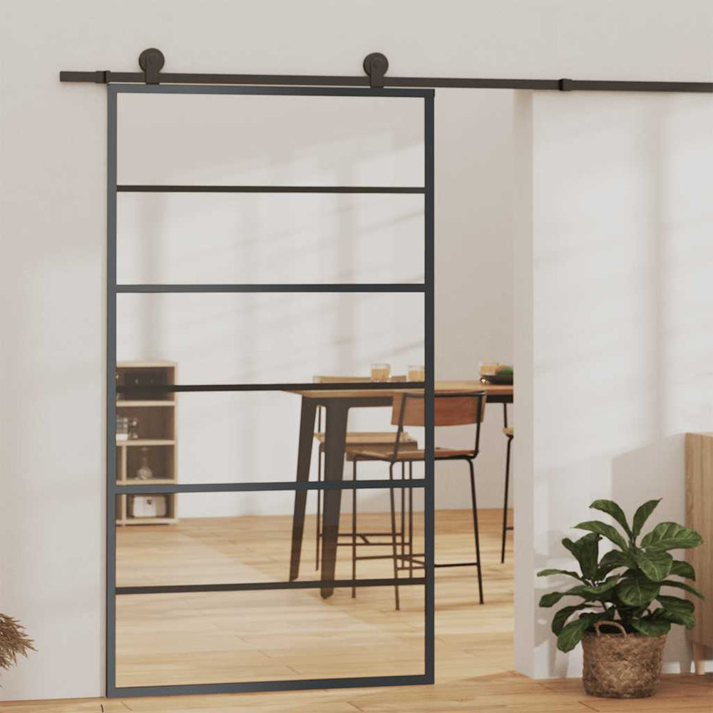vidaXL Sliding Door Tempered Glass and Aluminum 102x205 cm Black