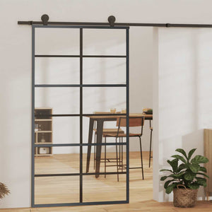 vidaXL Sliding Door Tempered Glass and Aluminum 102x205 cm Black