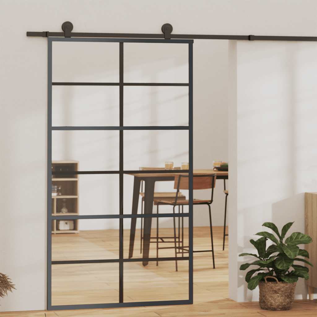 vidaXL Sliding Door Tempered Glass and Aluminum 102x205 cm Black