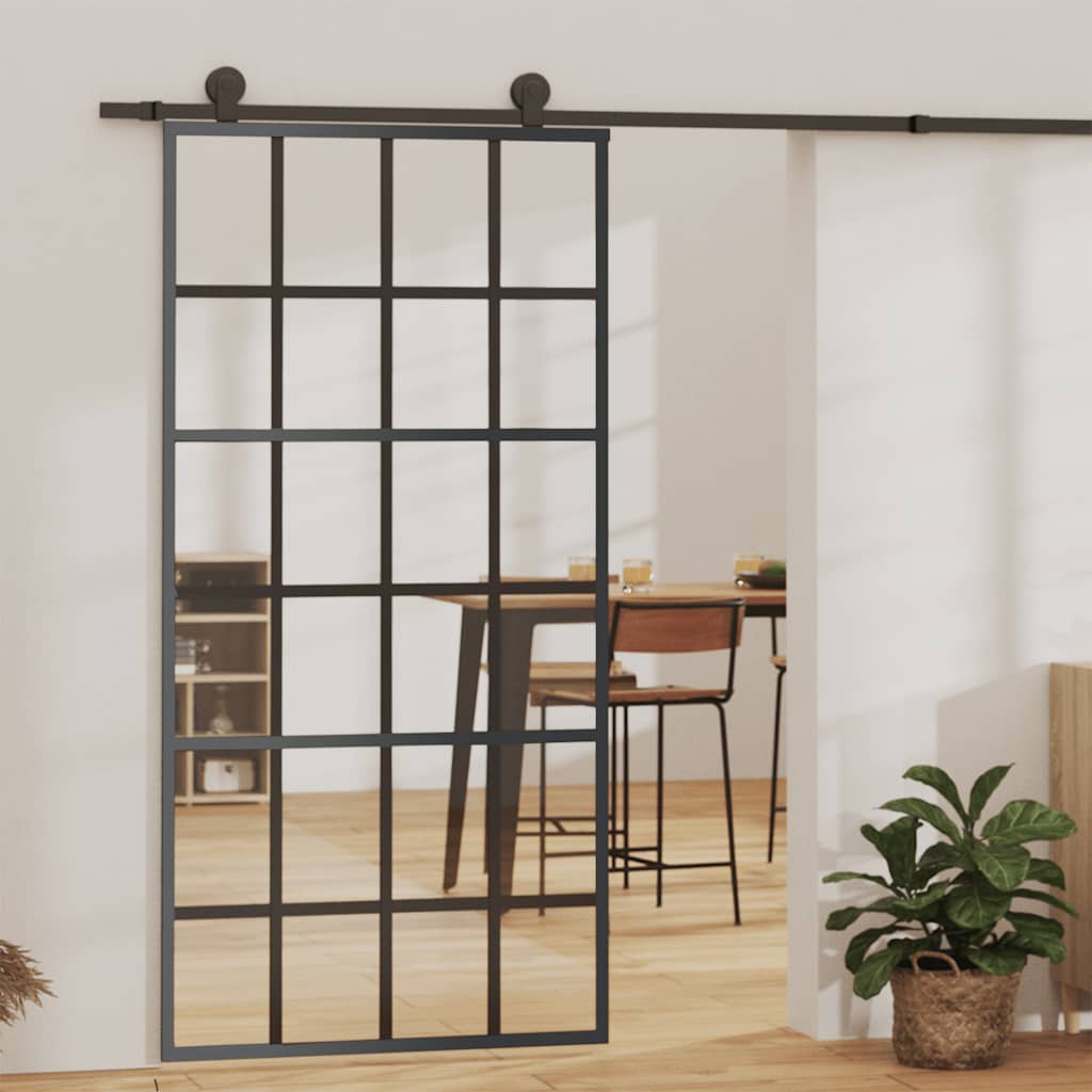vidaXL Sliding Door Tempered Glass and Aluminum 102x205 cm Black