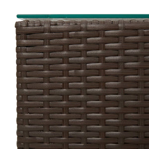 vidaXL Side Table with Glass Top Brown 35x35x52 cm Poly Rattan