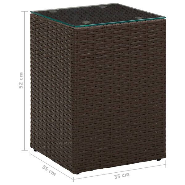 vidaXL Side Table with Glass Top Brown 35x35x52 cm Poly Rattan