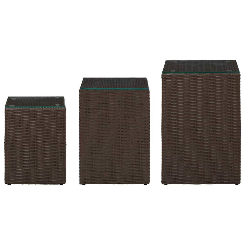 vidaXL Side Tables 3 pcs. with Glass Tops Brown Poly Rattan