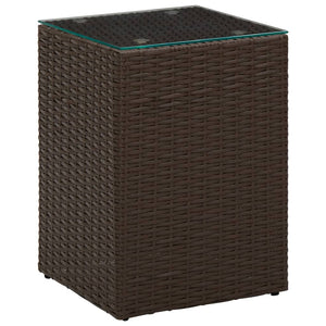 vidaXL Side Tables 3 pcs. with Glass Tops Brown Poly Rattan