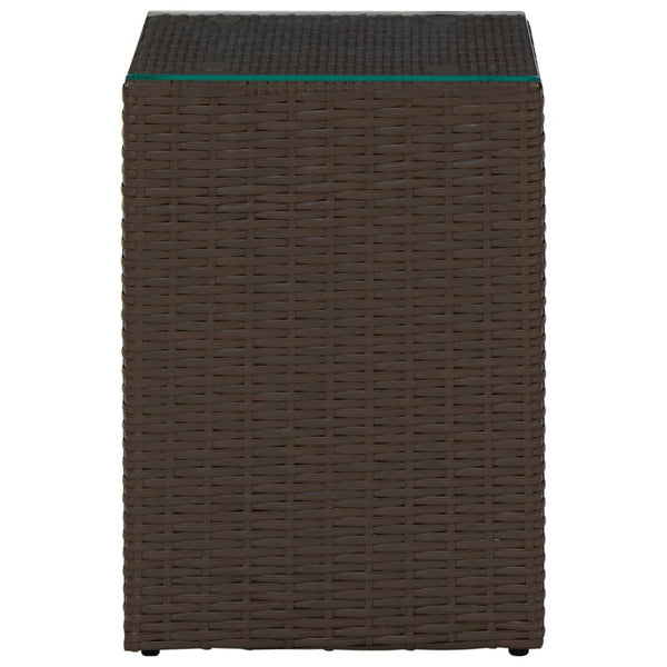 vidaXL Side Tables 3 pcs. with Glass Tops Brown Poly Rattan