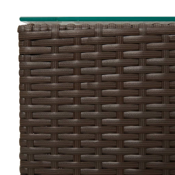 vidaXL Side Tables 3 pcs. with Glass Tops Brown Poly Rattan