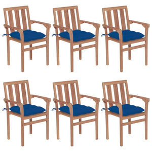 vidaXL Stackable Garden Chairs with Cushions 6 pcs. Solid Teak Wood