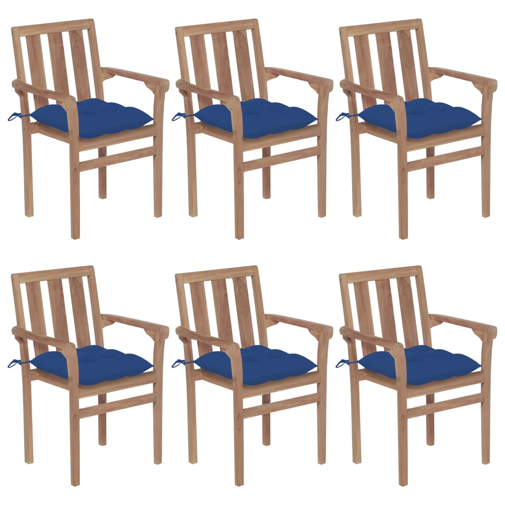 vidaXL Stackable Garden Chairs with Cushions 6 pcs. Solid Teak Wood