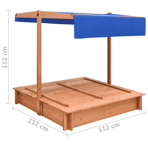 vidaXL Sandpit with Roof Firwood 112x112x112 cm