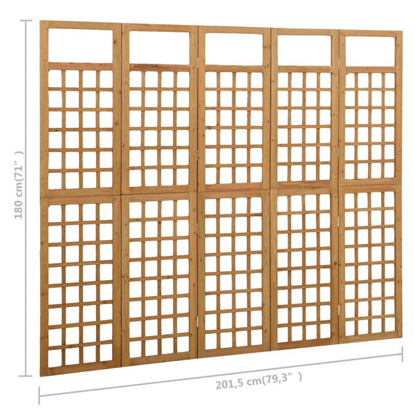vidaXL Trellis/Room Divider 5-Panel Solid Fir Wood 201.5x180 cm