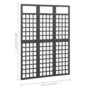 vidaXL Trellis/Room Divider 3-Panel Solid Fir Wood Black 121x180 cm