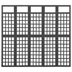 vidaXL Trellis/Room Divider 5-Panel Solid Fir Wood Black 201.5x180 cm